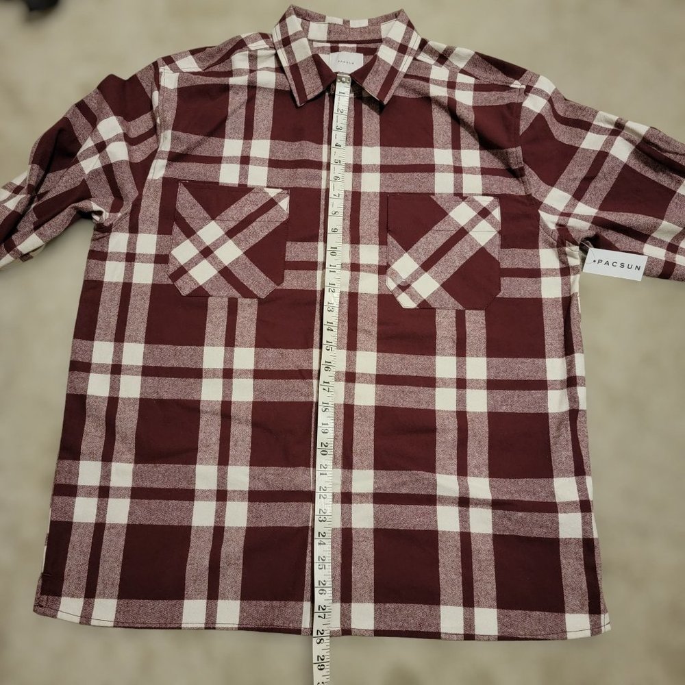 Pacsun Classic Long Sleeve Maroon & White Flannel Cotton Men's Shirt Size Large - Picture 8 of 10